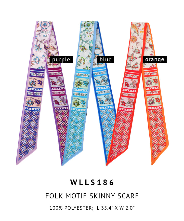 Folk Motif Skinny Scarf