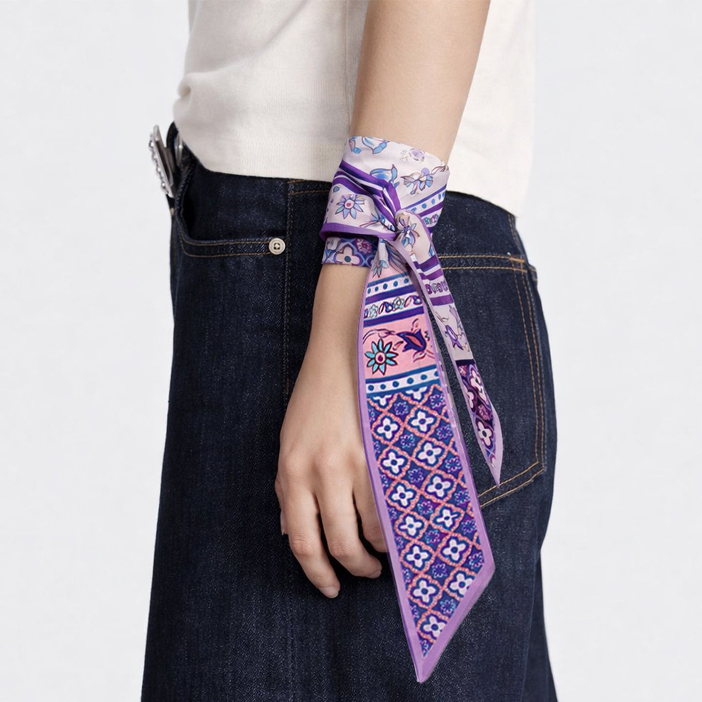 Folk Motif Skinny Scarf