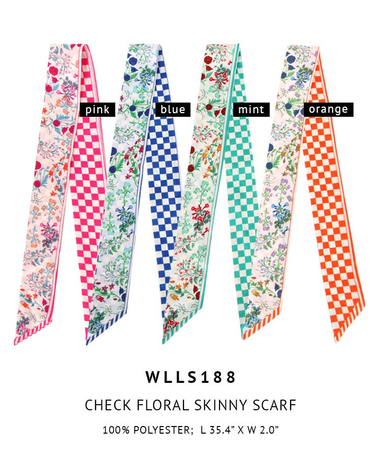 Check Floral Skinny Scarf