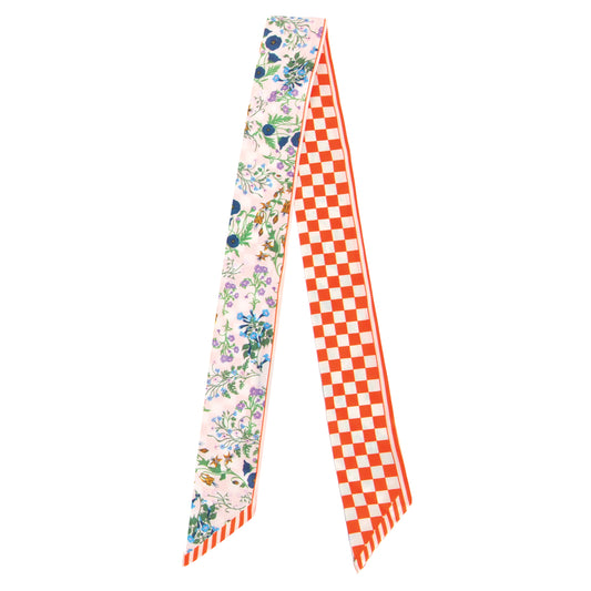 Check Floral Skinny Scarf