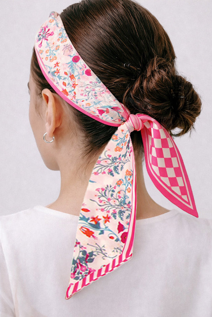 Check Floral Skinny Scarf