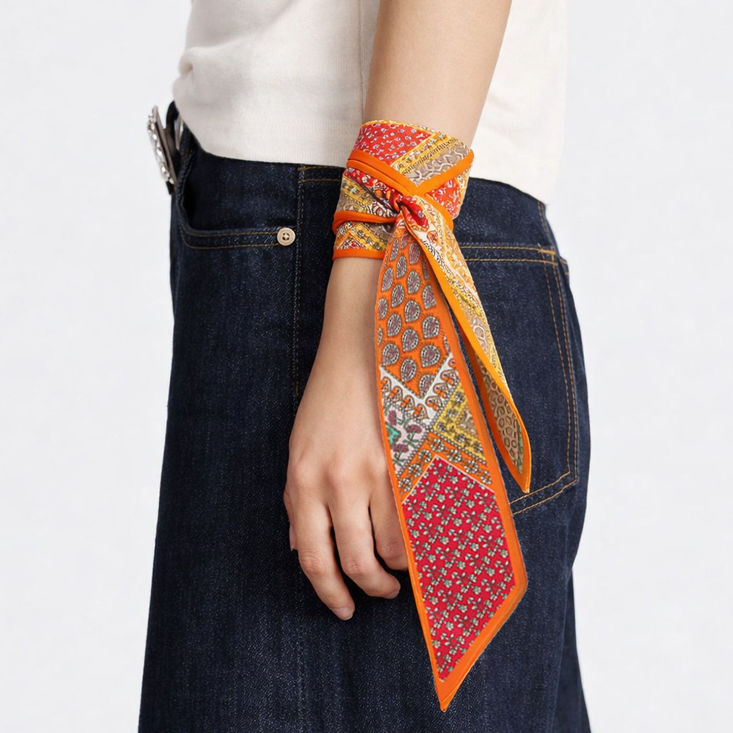 Patchwork Pattern Skinny Scarf