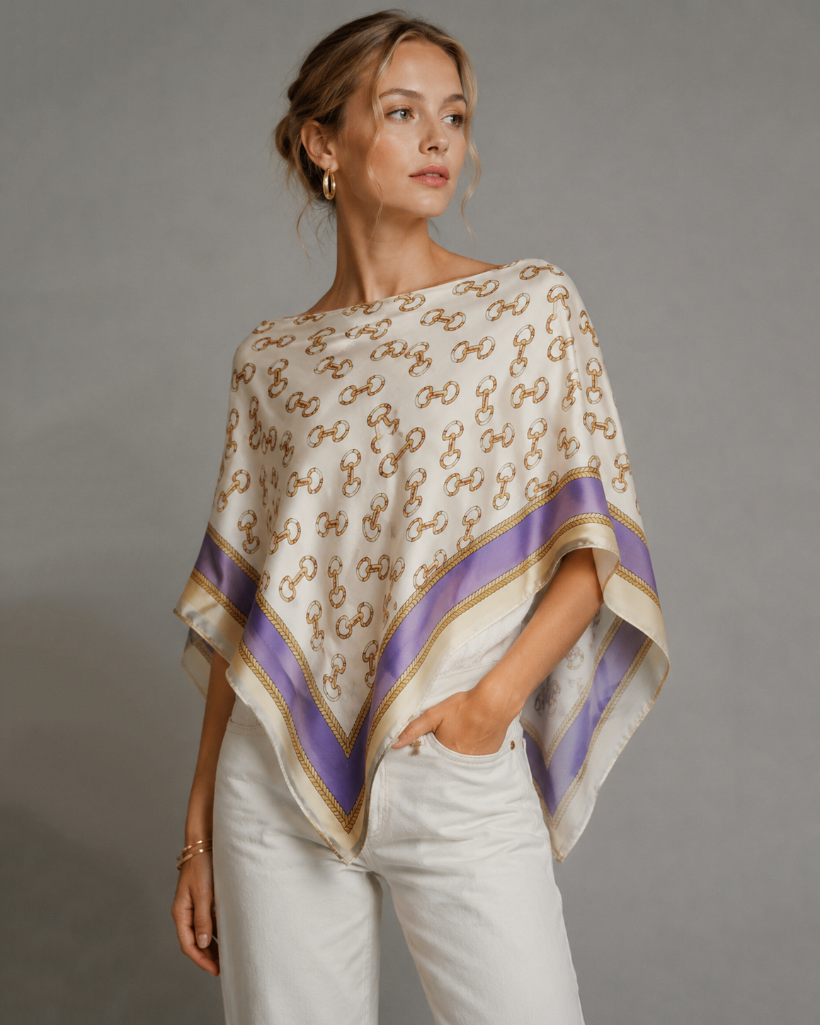 Silky Satin Print Scarf Poncho
