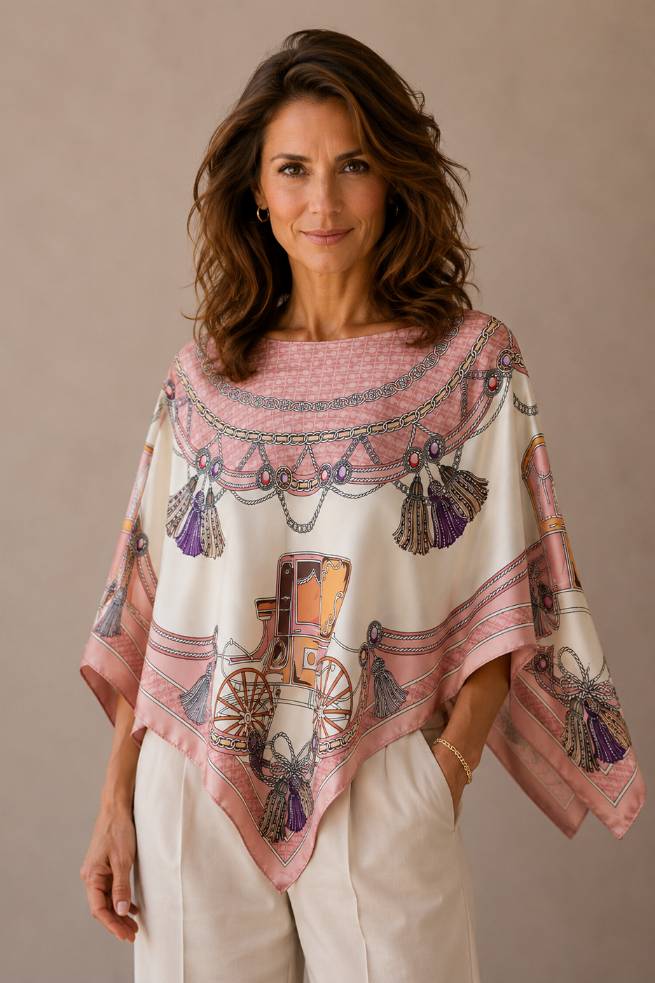 Silky Satin Print Scarf Poncho