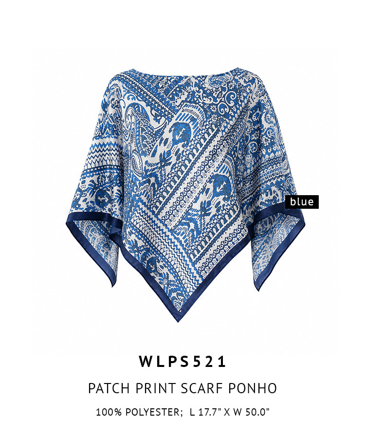 Silky Satin Print Scarf Poncho