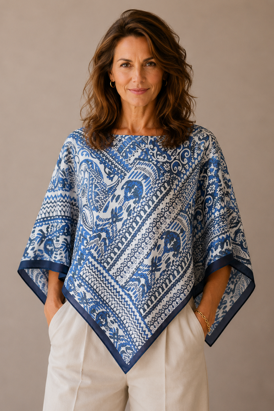 Silky Satin Print Scarf Poncho