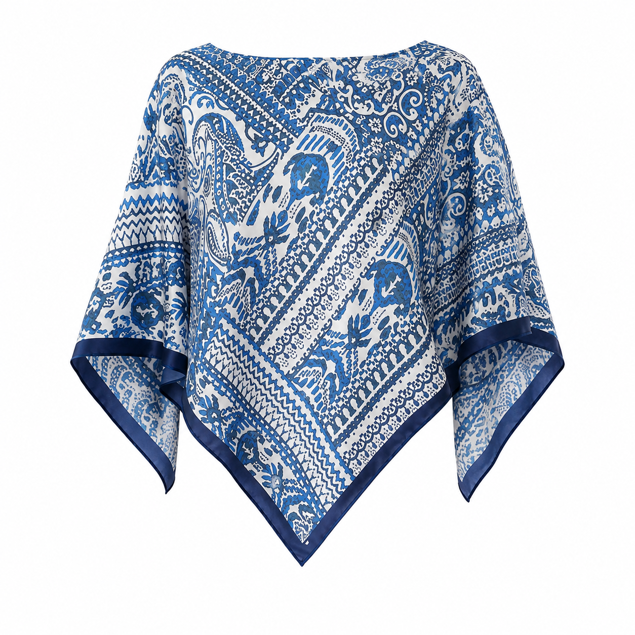 Silky Satin Print Scarf Poncho