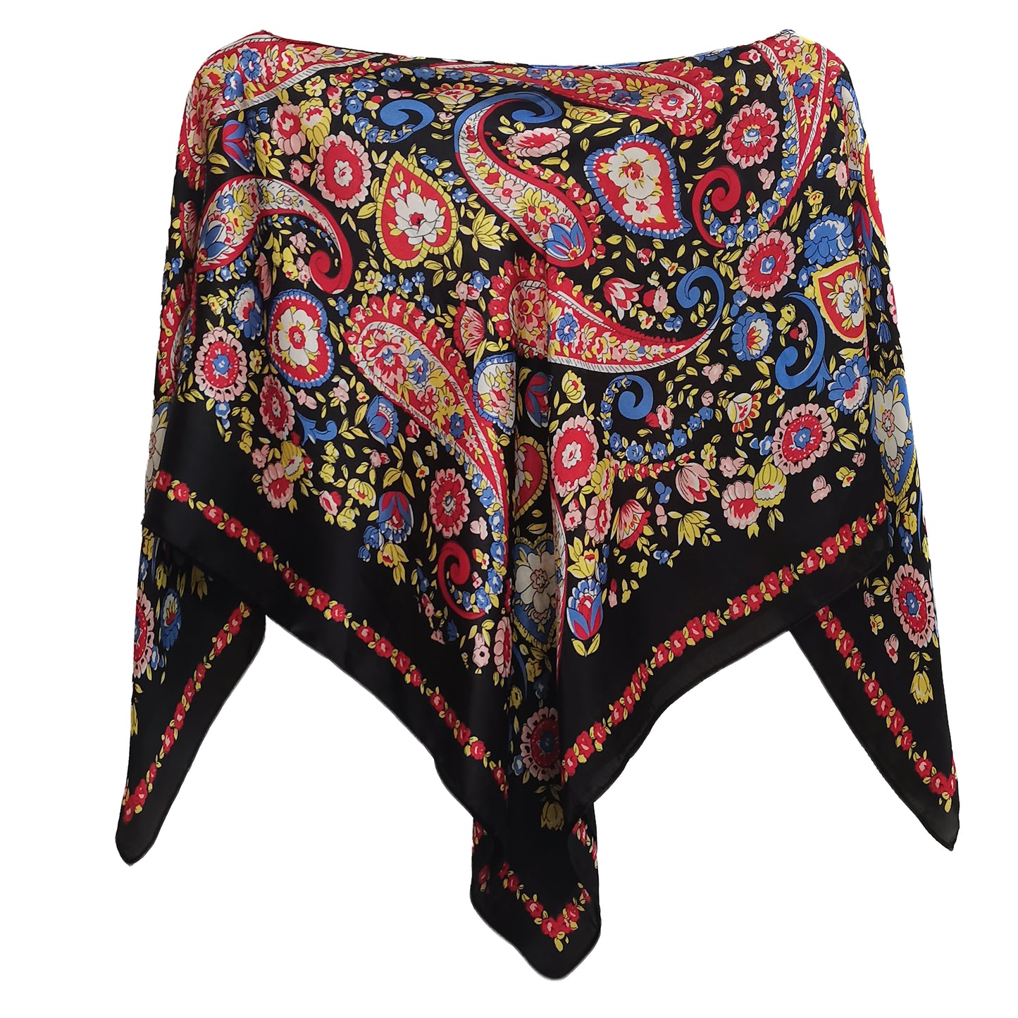 Silky Satin Print Scarf Poncho