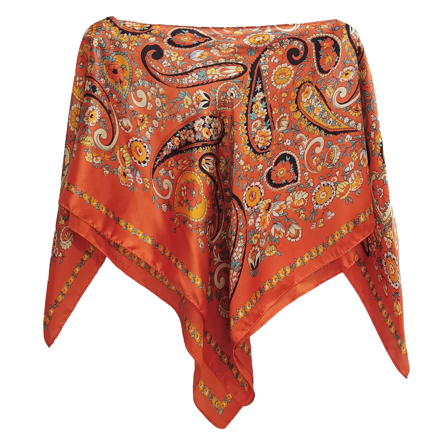 Silky Satin Print Scarf Poncho