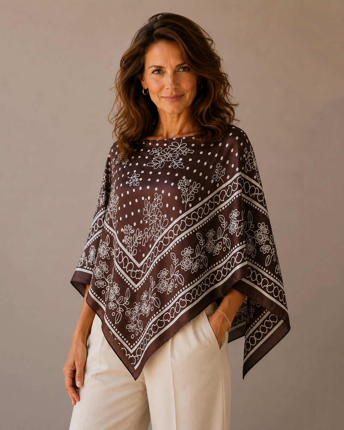 Silky Satin Print Scarf Poncho