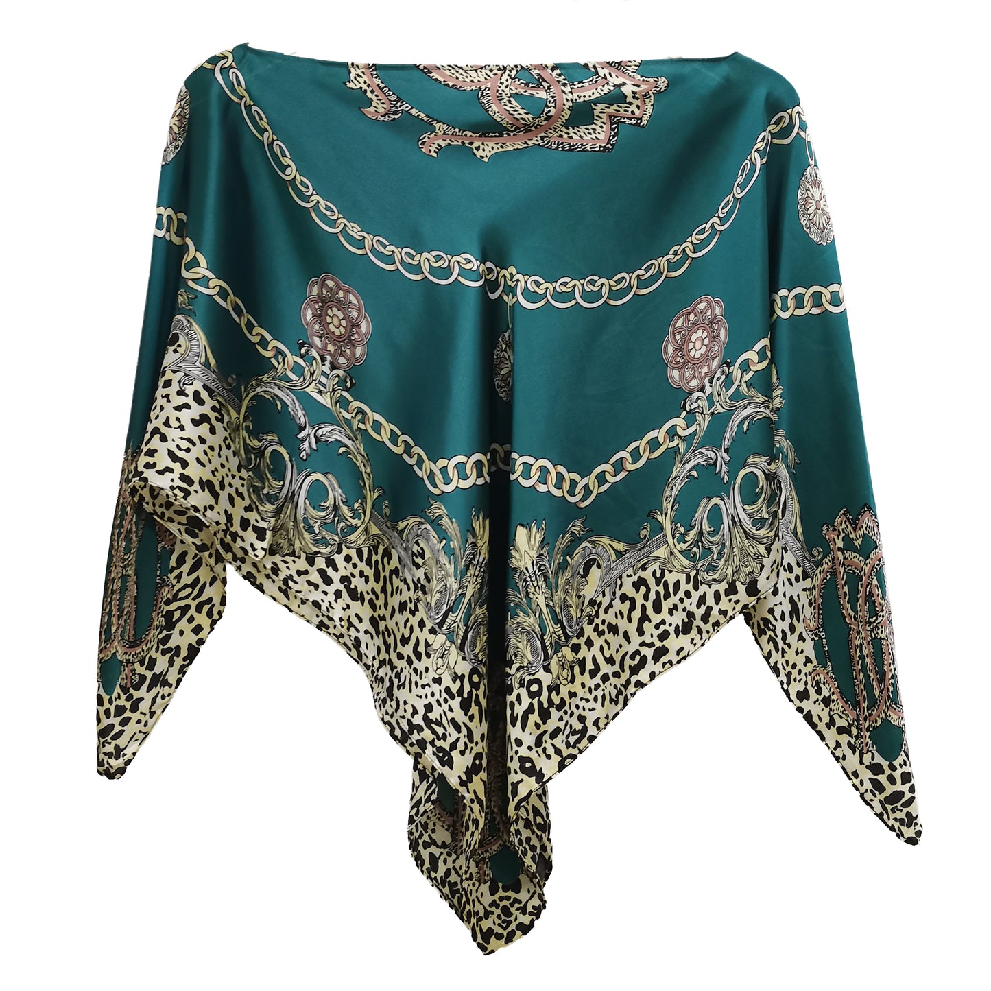 Silky Satin Print Scarf Poncho