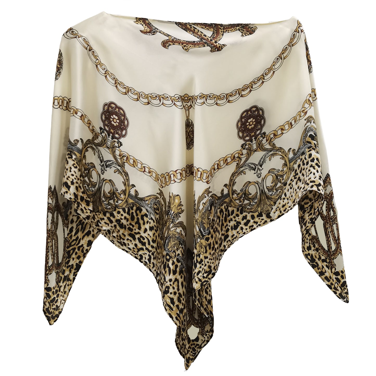 Silky Satin Print Scarf Poncho