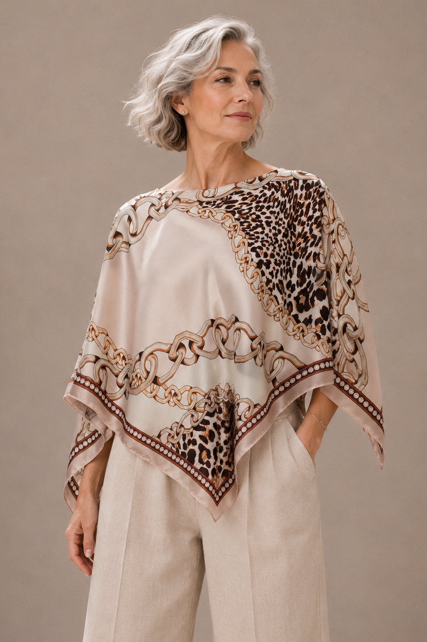 Silky Satin Print Scarf Poncho