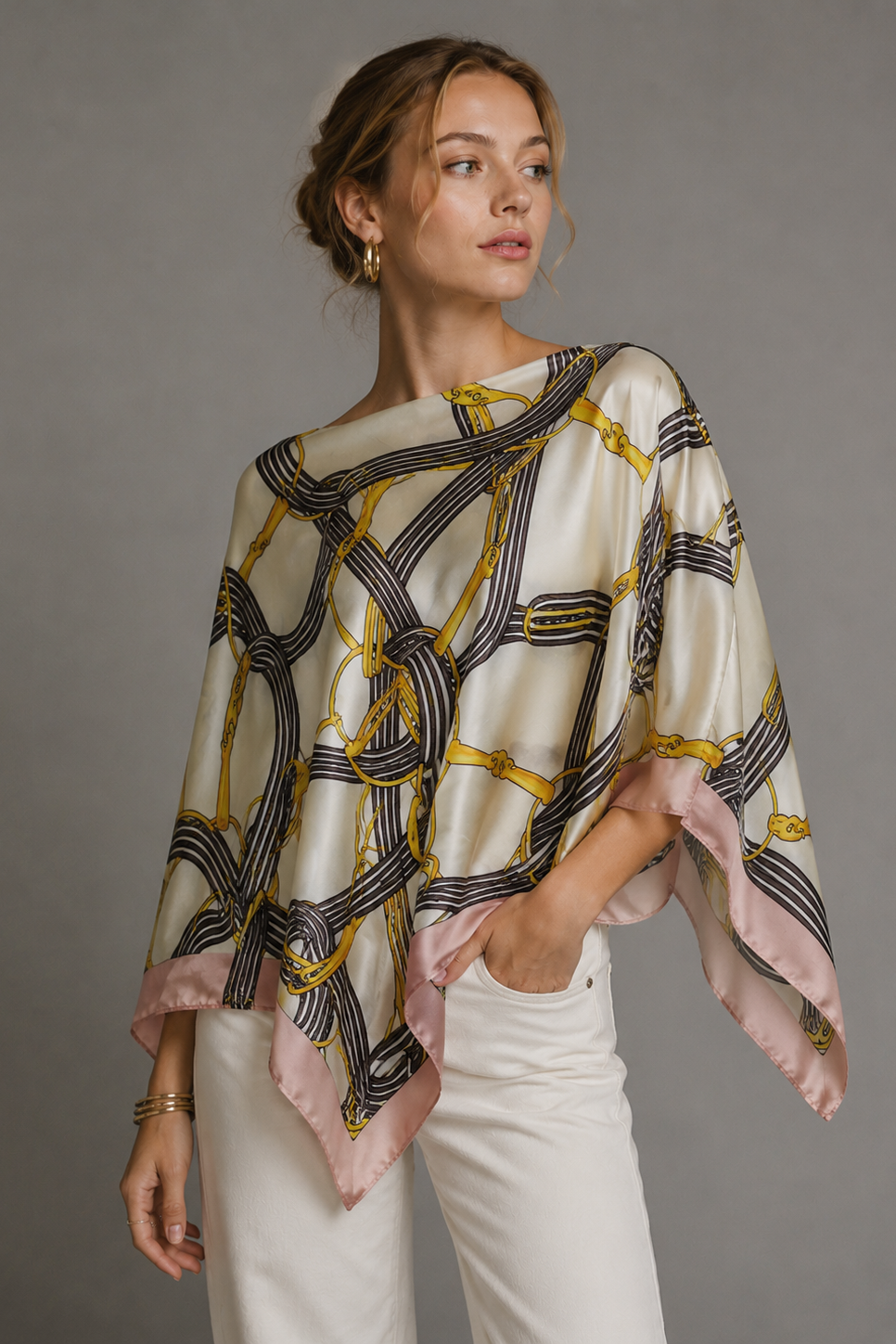Silky Satin Print Scarf Poncho