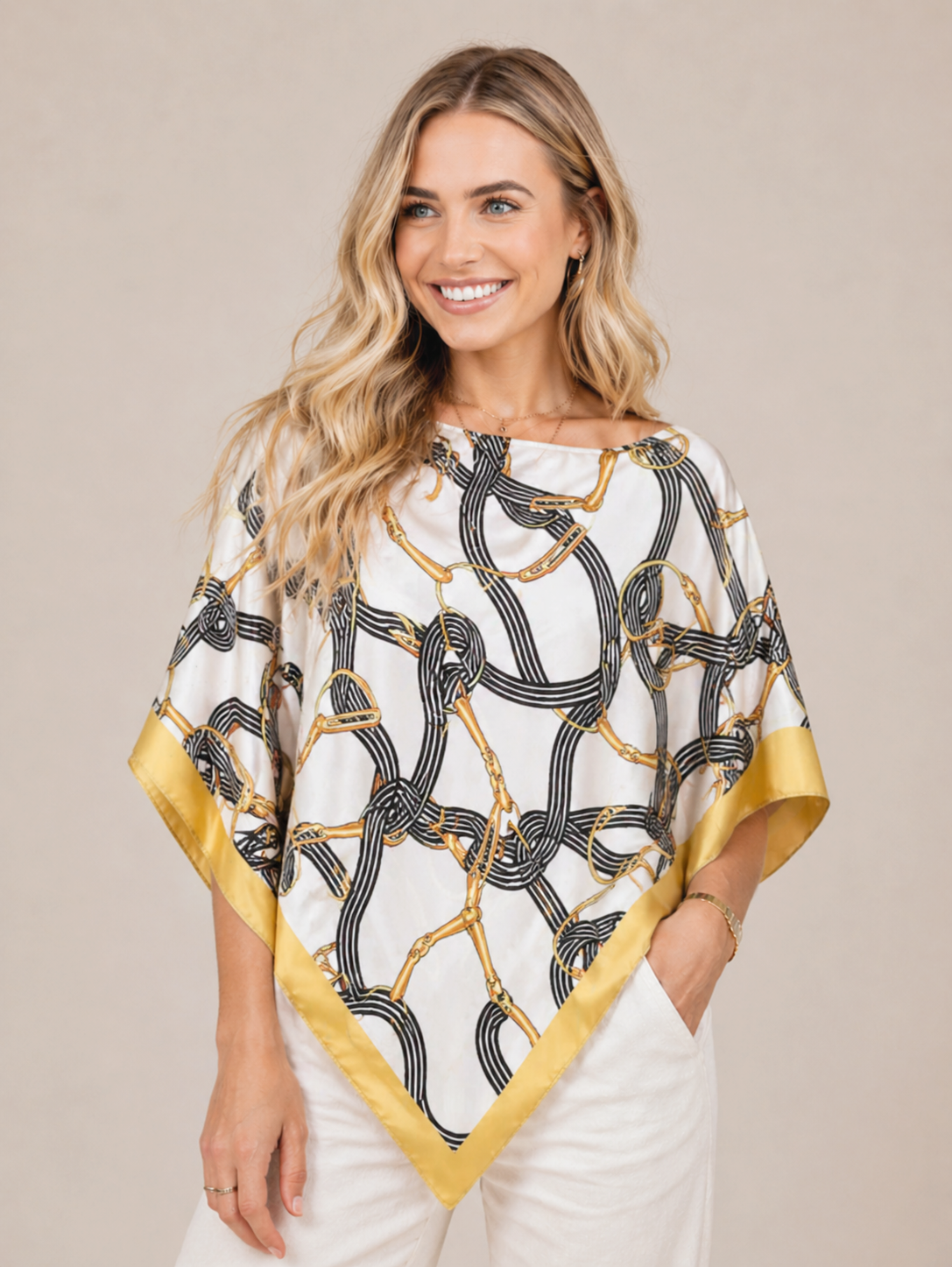 Silky Satin Print Scarf Poncho