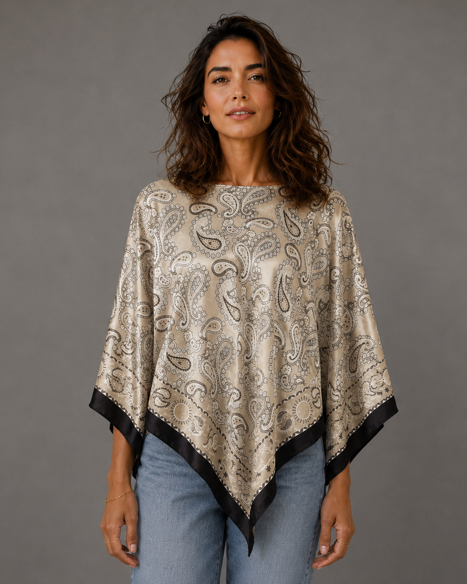 Silky Satin Print Scarf Poncho