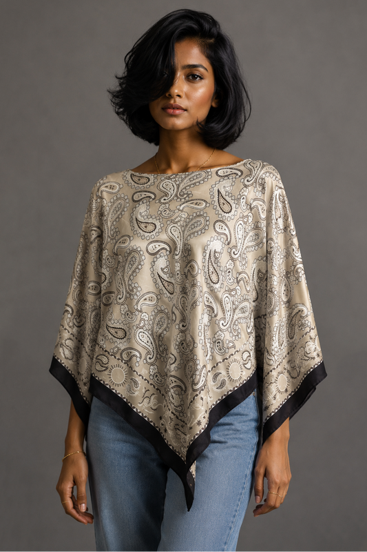 Silky Satin Print Scarf Poncho