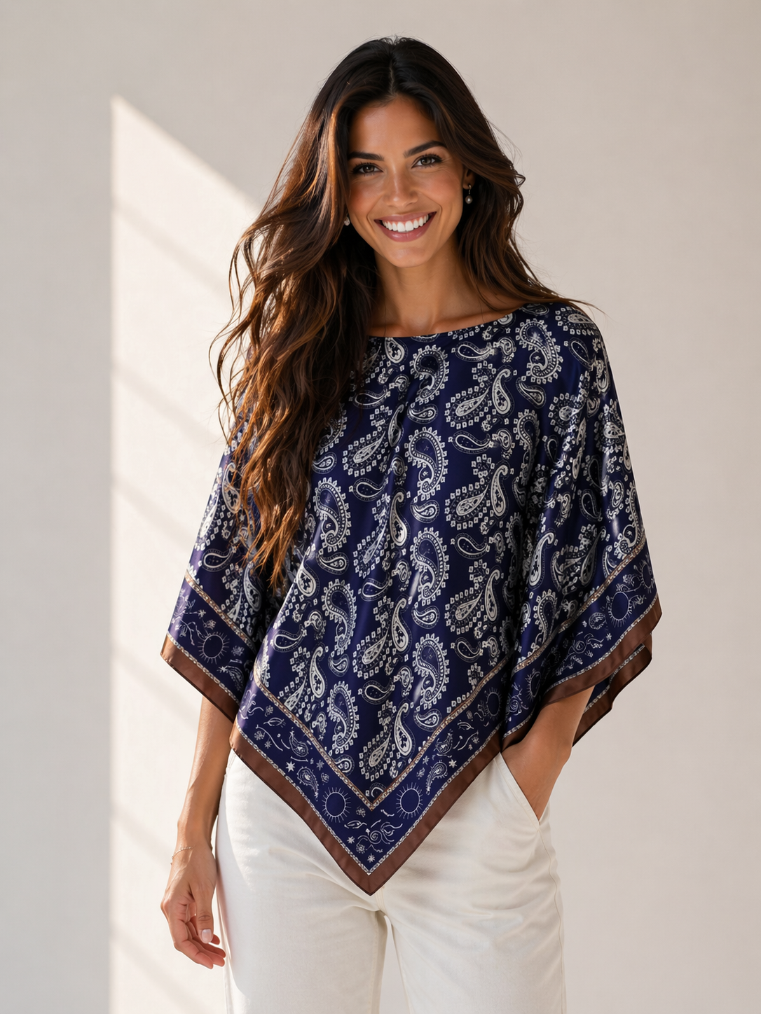 Silky Satin Print Scarf Poncho