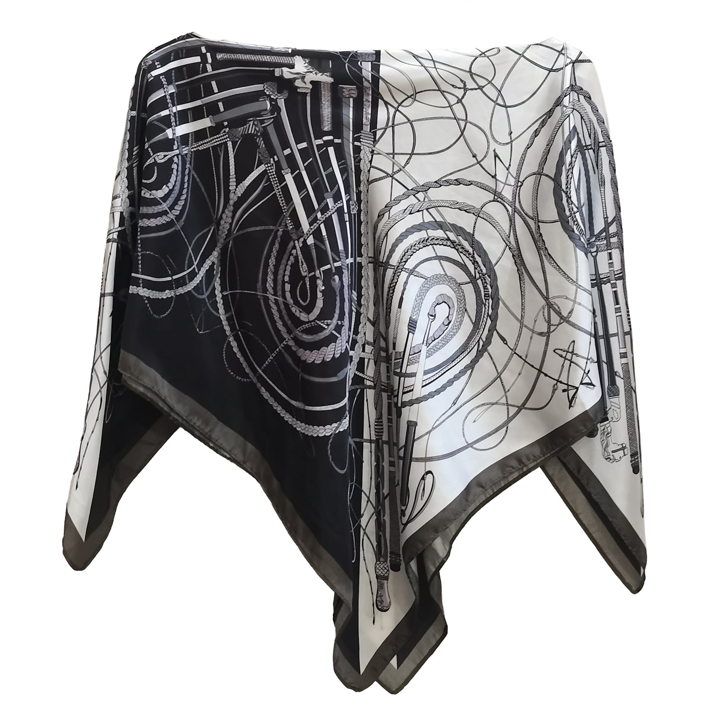 Silky Satin Print Scarf Poncho