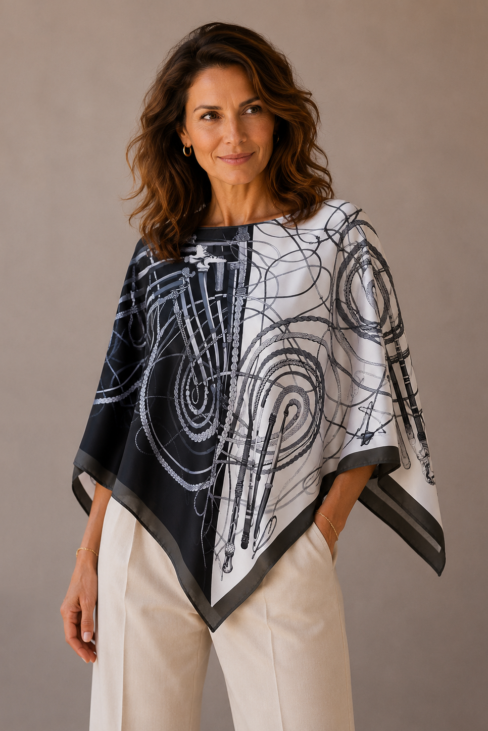 Silky Satin Print Scarf Poncho