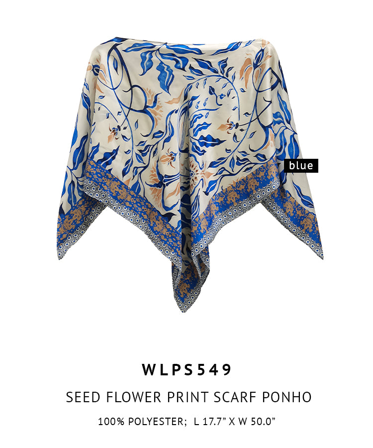 Silky Satin Print Scarf Poncho