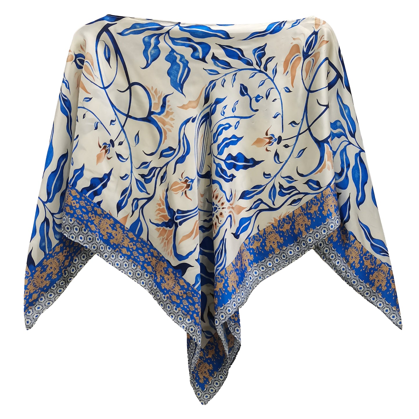 Silky Satin Print Scarf Poncho