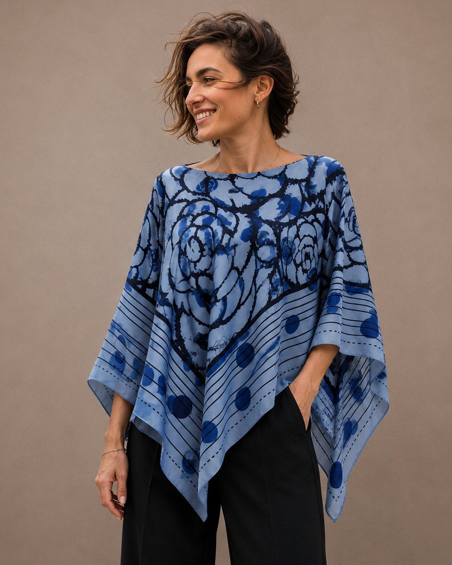 Silky Satin Print Scarf Poncho