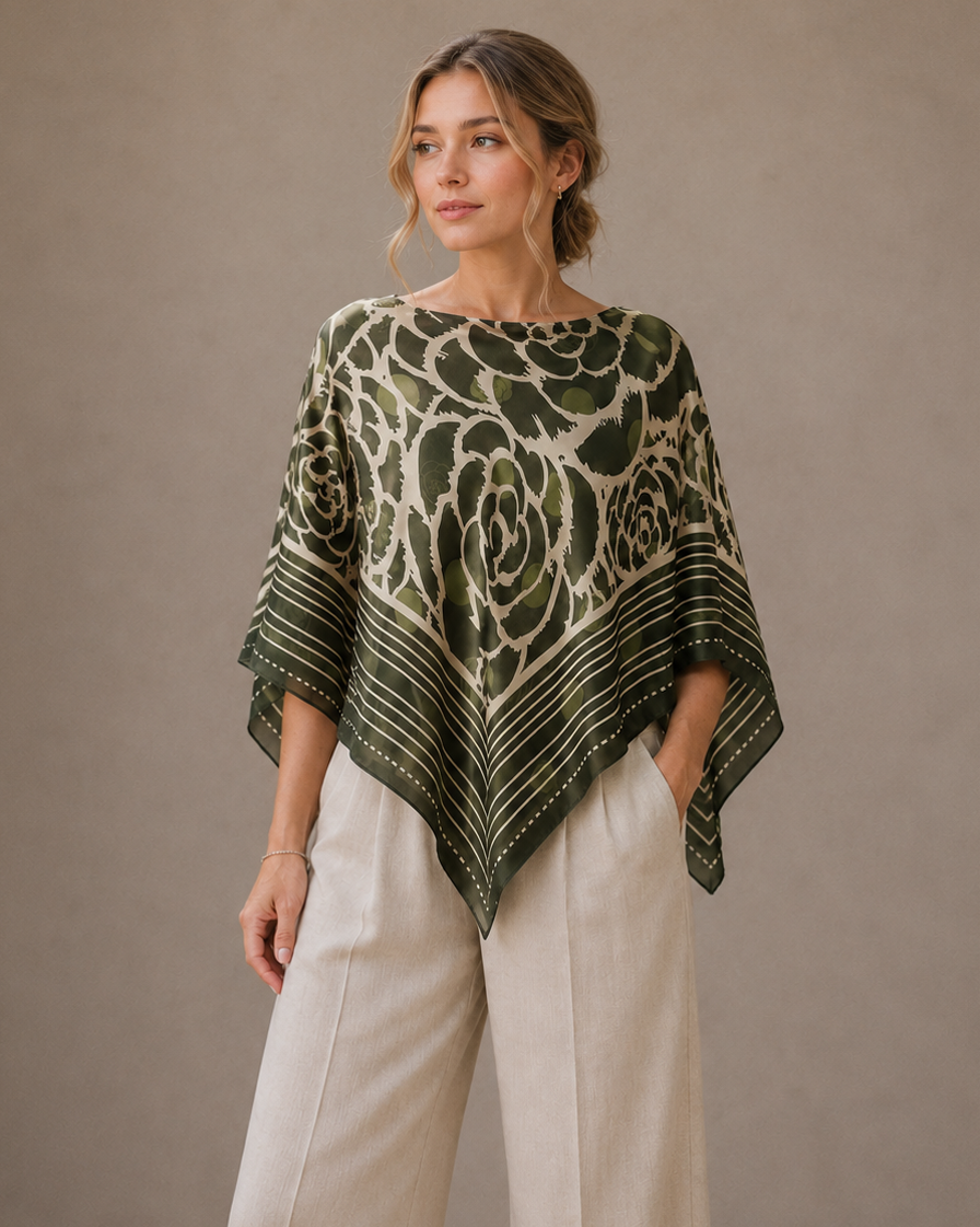 Silky Satin Print Scarf Poncho
