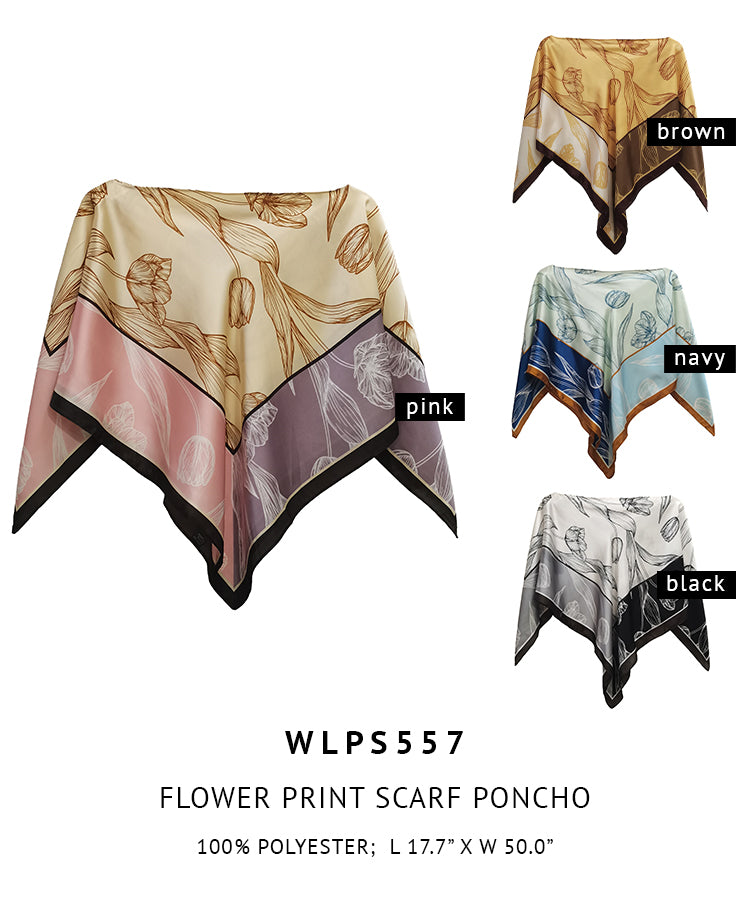 Silky Satin Print Scarf Poncho
