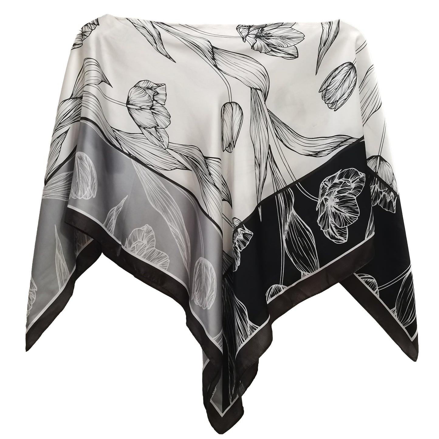 Silky Satin Print Scarf Poncho