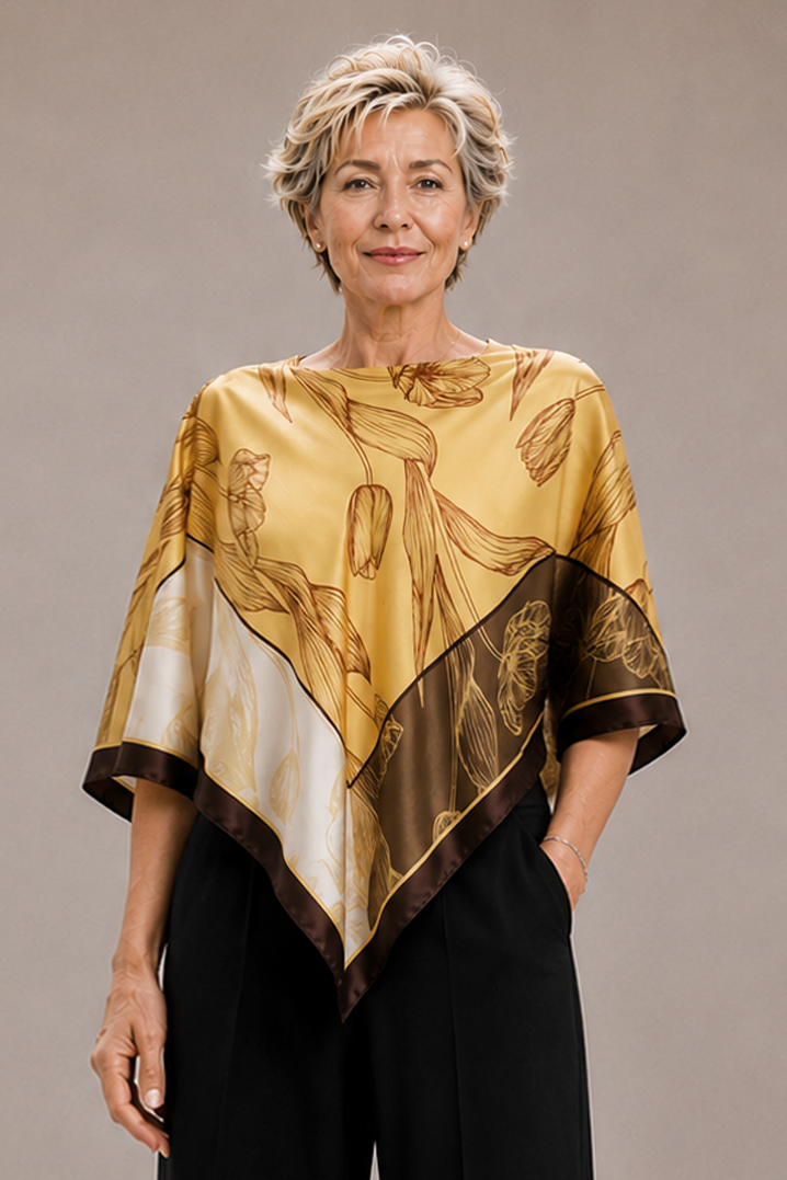 Silky Satin Print Scarf Poncho