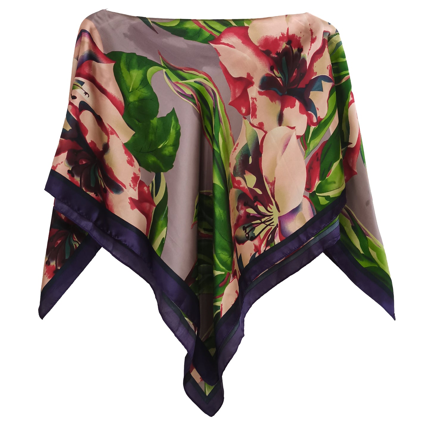 Silky Satin Print Scarf Poncho