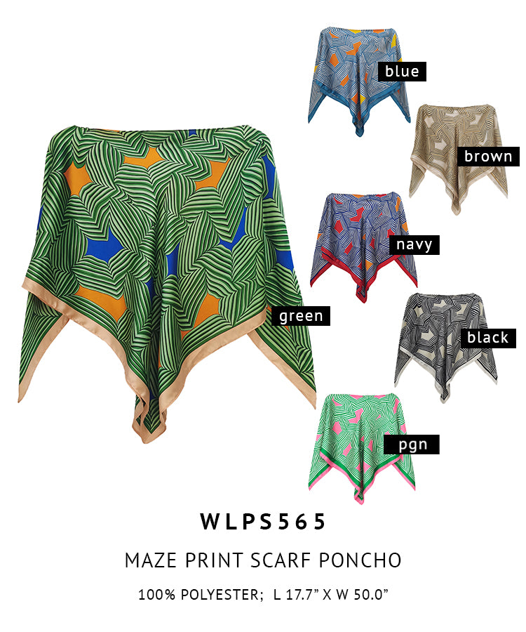 Silky Satin Print Scarf Poncho