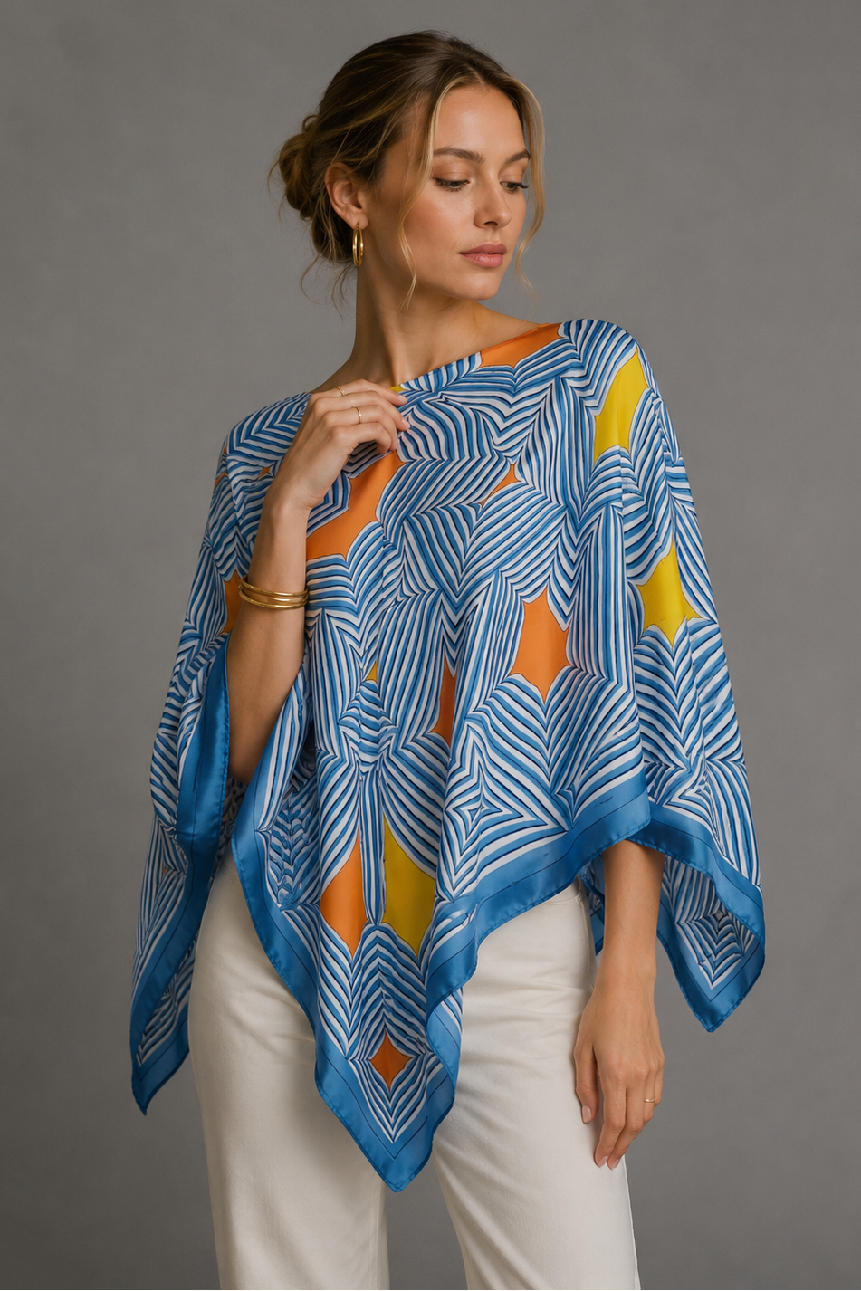 Silky Satin Print Scarf Poncho