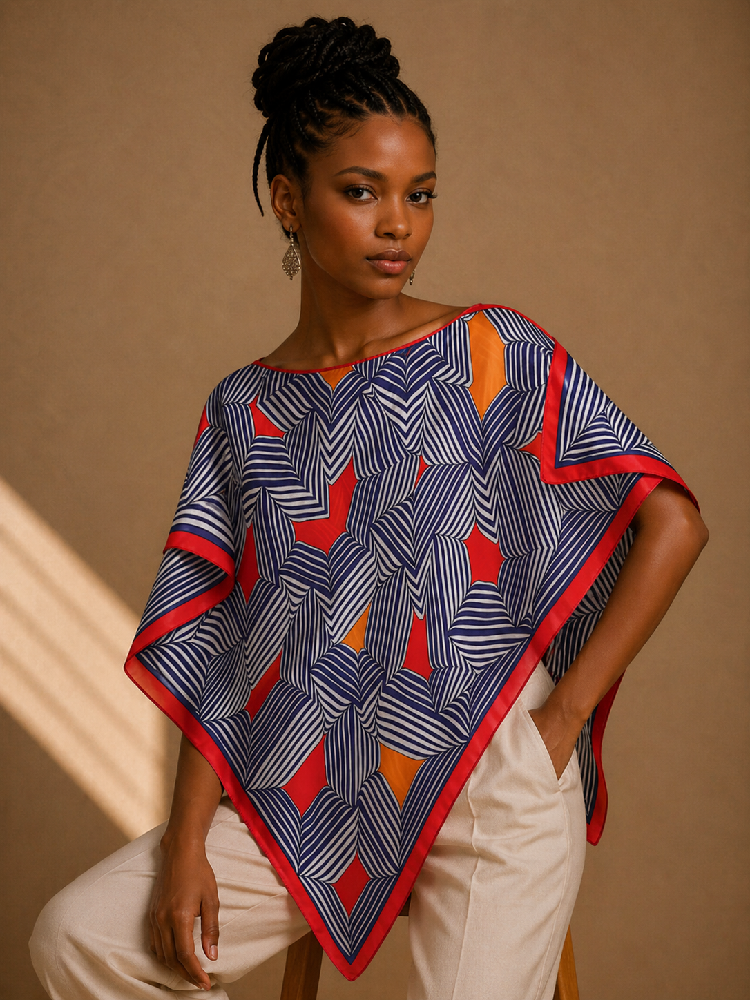 Silky Satin Print Scarf Poncho