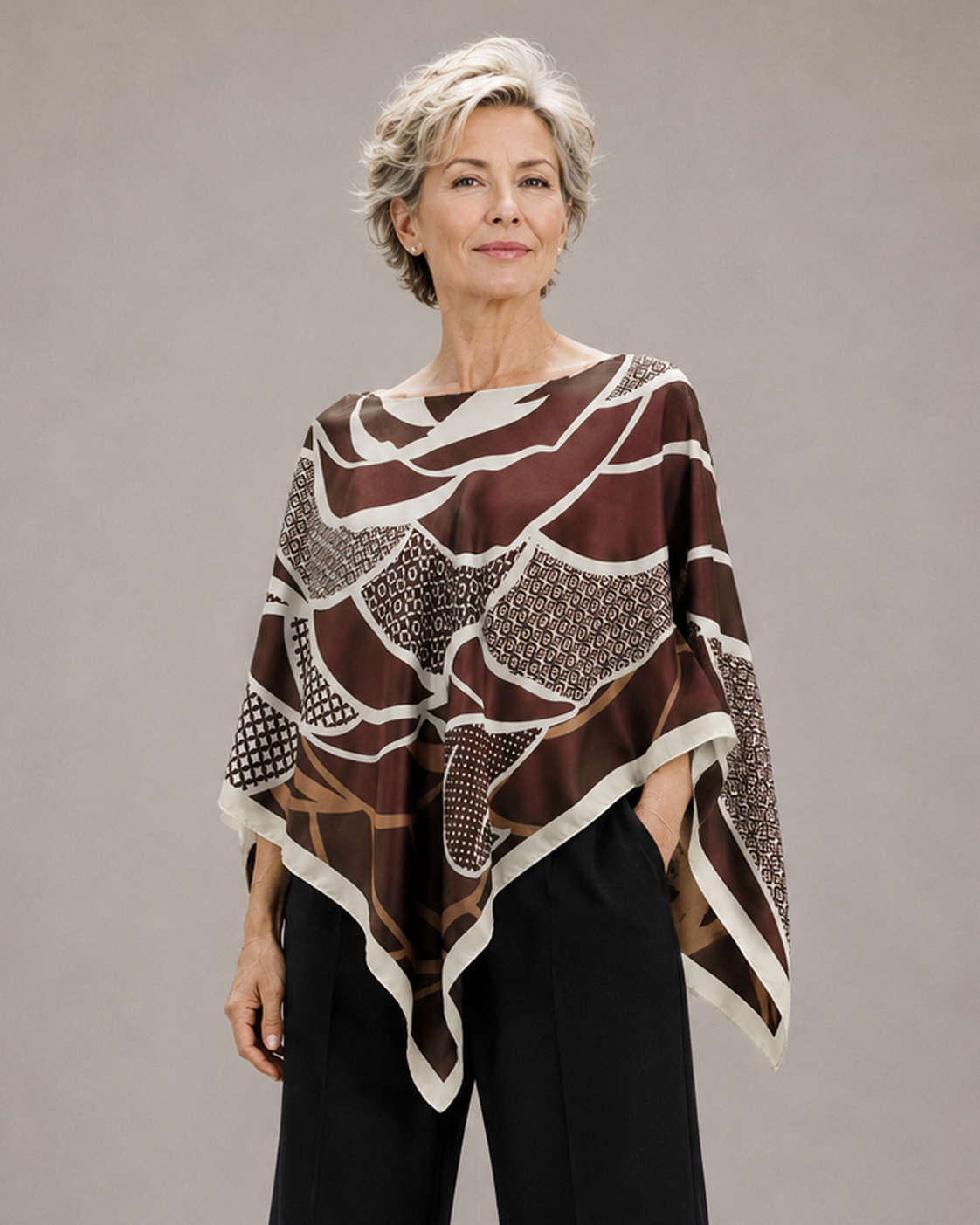 Silky Satin Print Scarf Poncho
