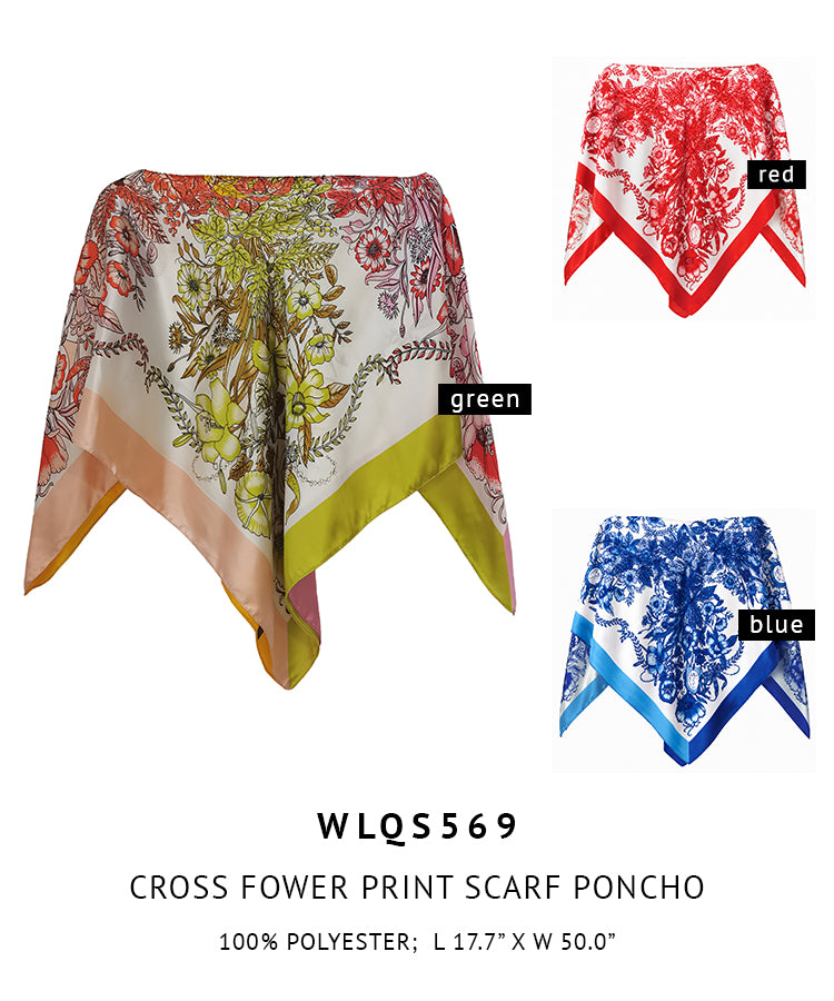 Silky Satin Print Scarf Poncho