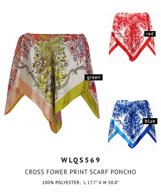 Silky Satin Print Scarf Poncho