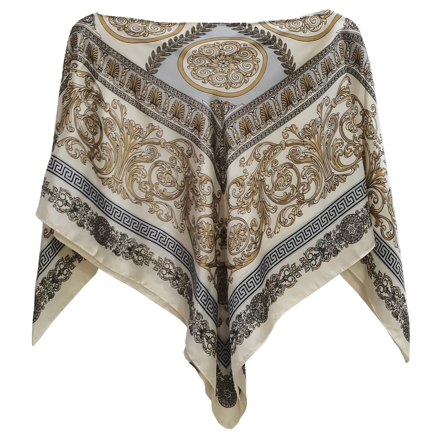 Silky Satin Print Scarf Poncho