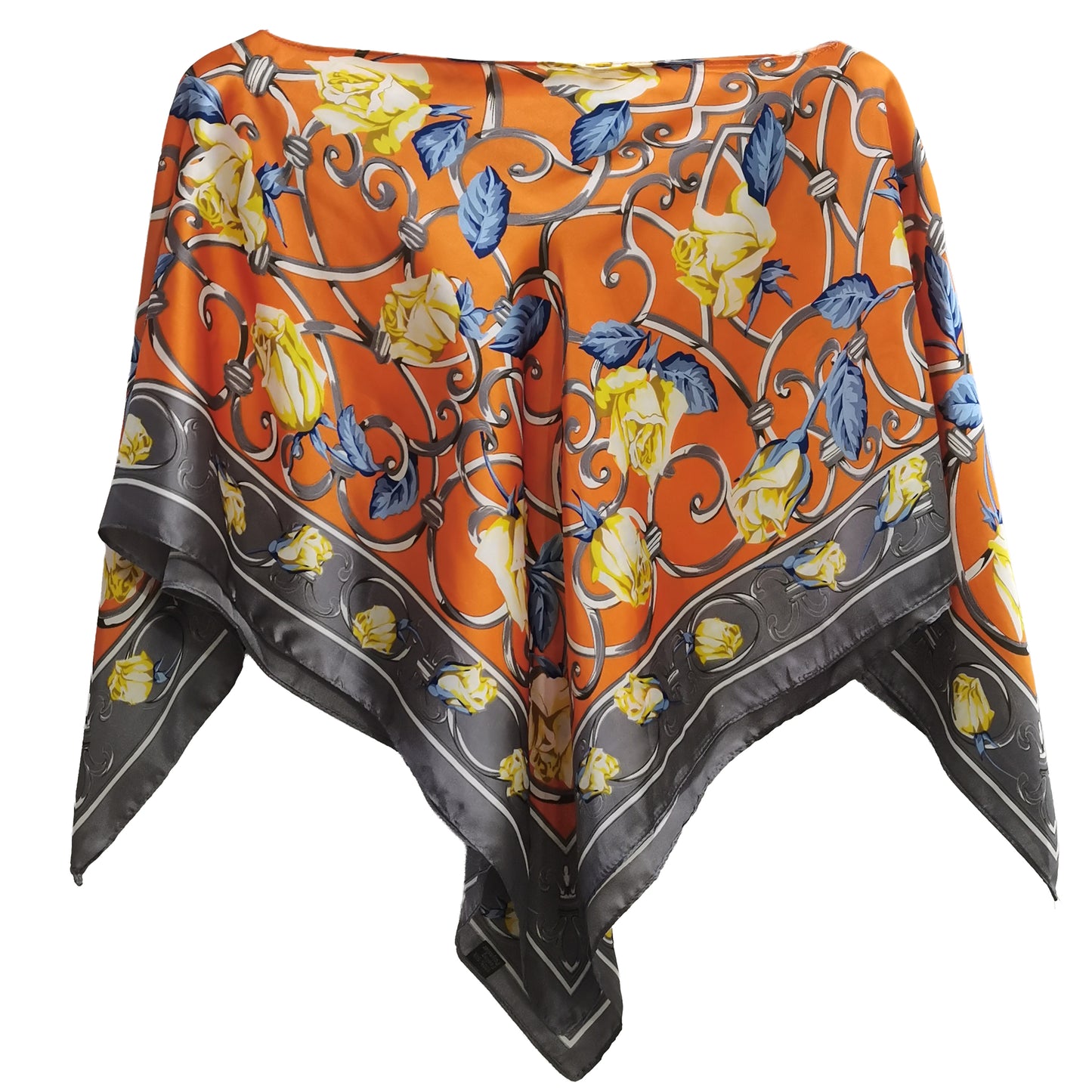 Silky Satin Print Scarf Poncho