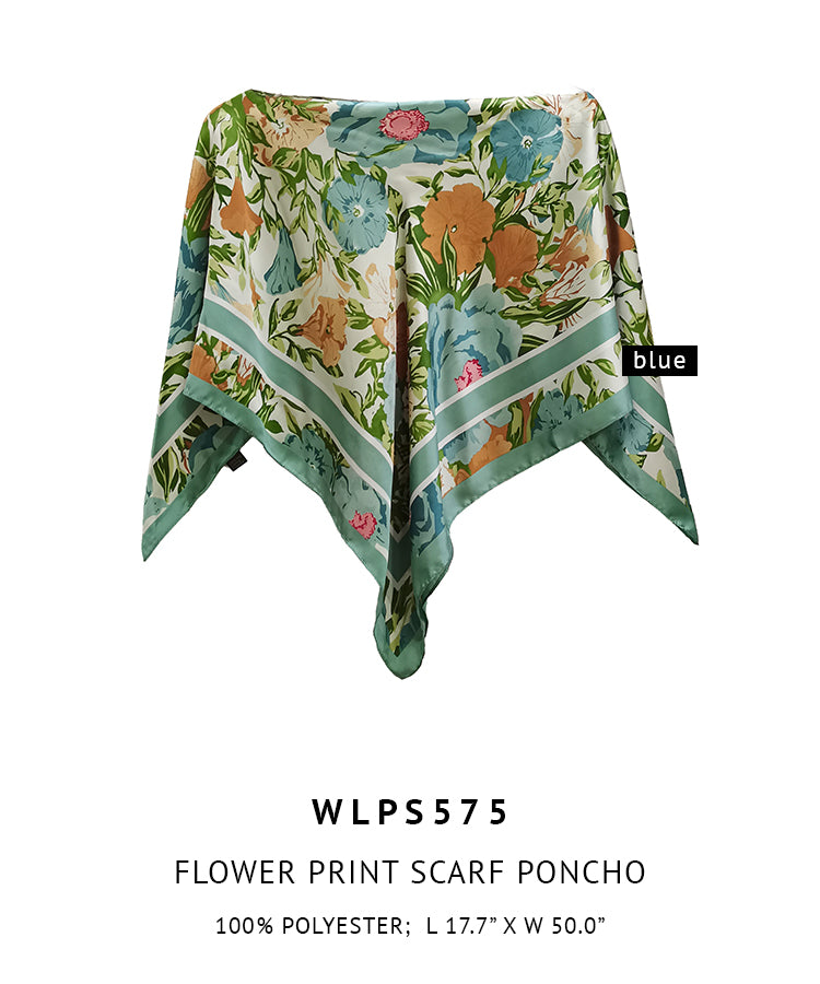 Silky Satin Print Scarf Poncho