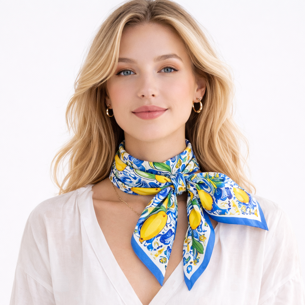 Lemon Print Square Scarf