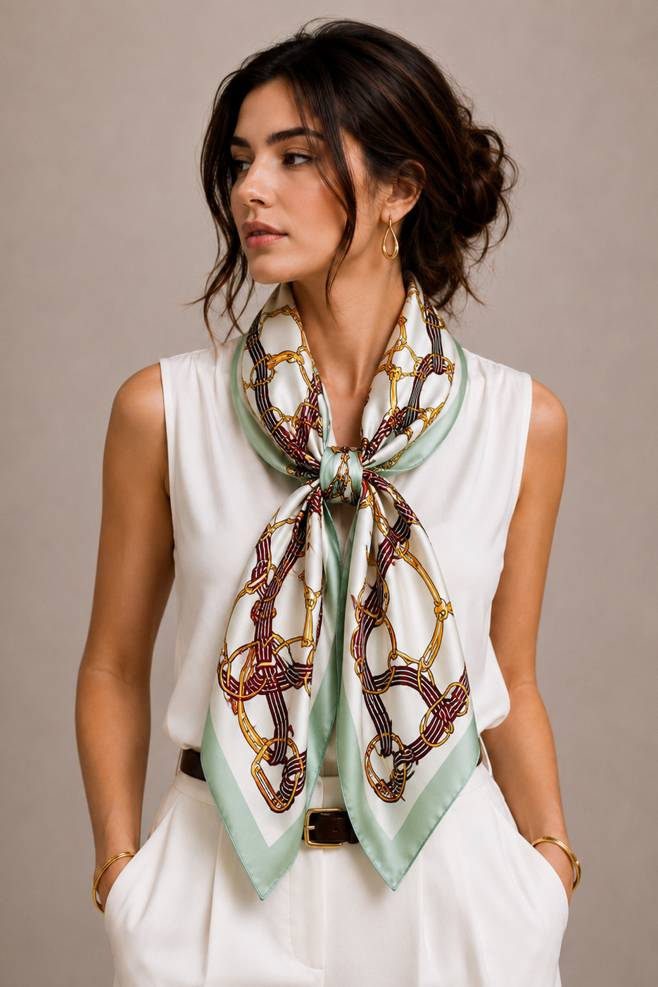 Horseshoe Motif Print Square Scarf
