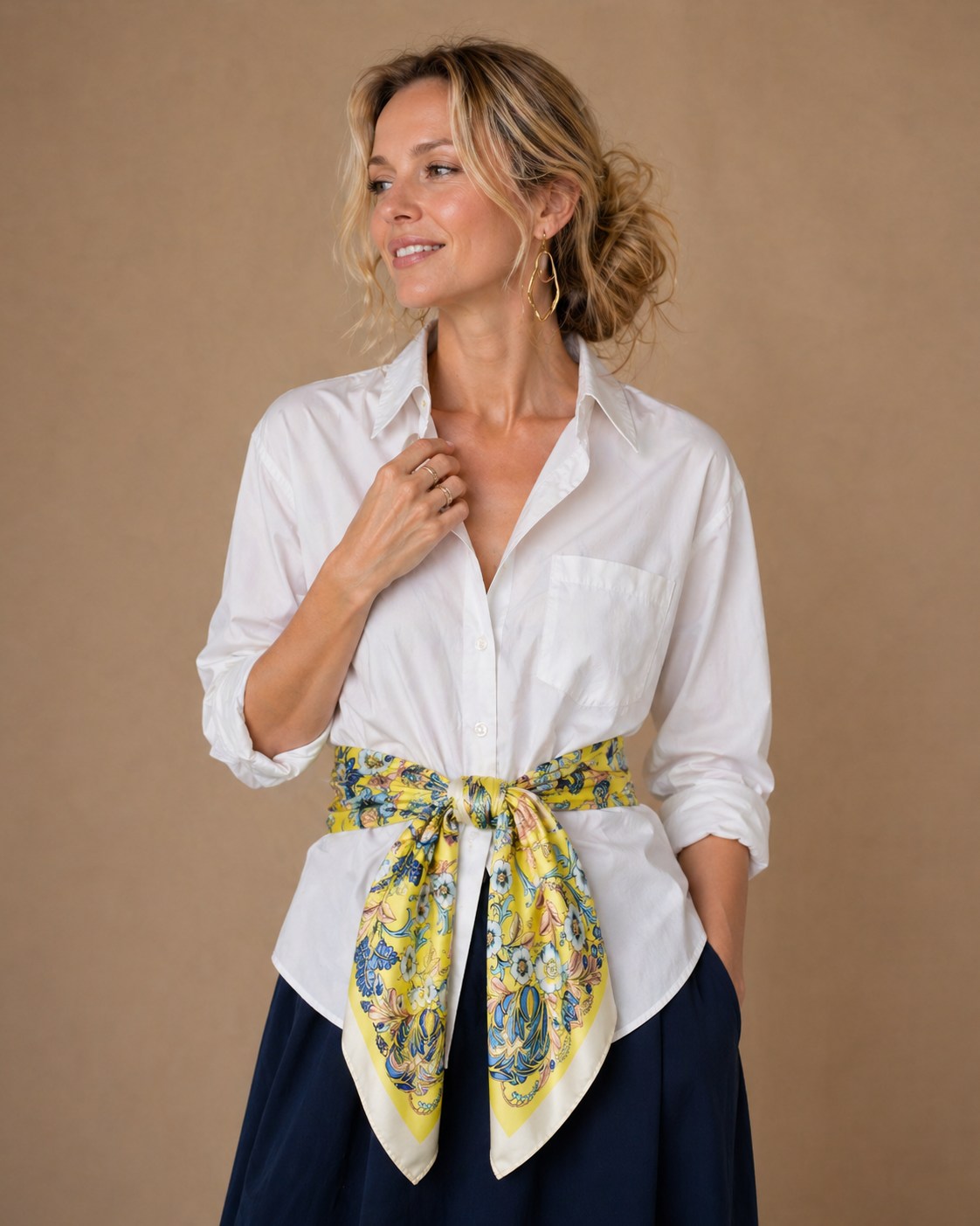 Bright Flower Print Square Scarf