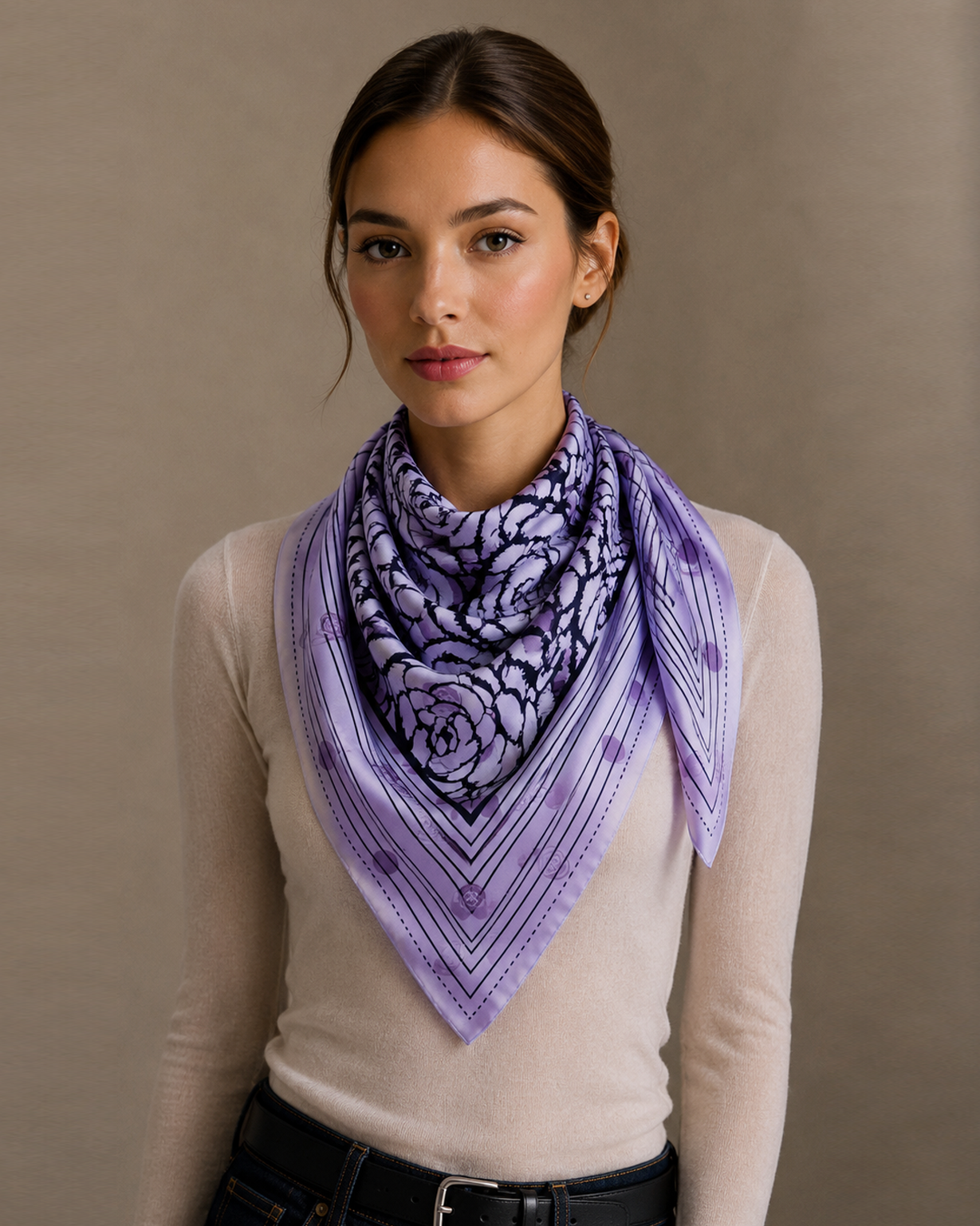 Rose Border Print Square Scarf