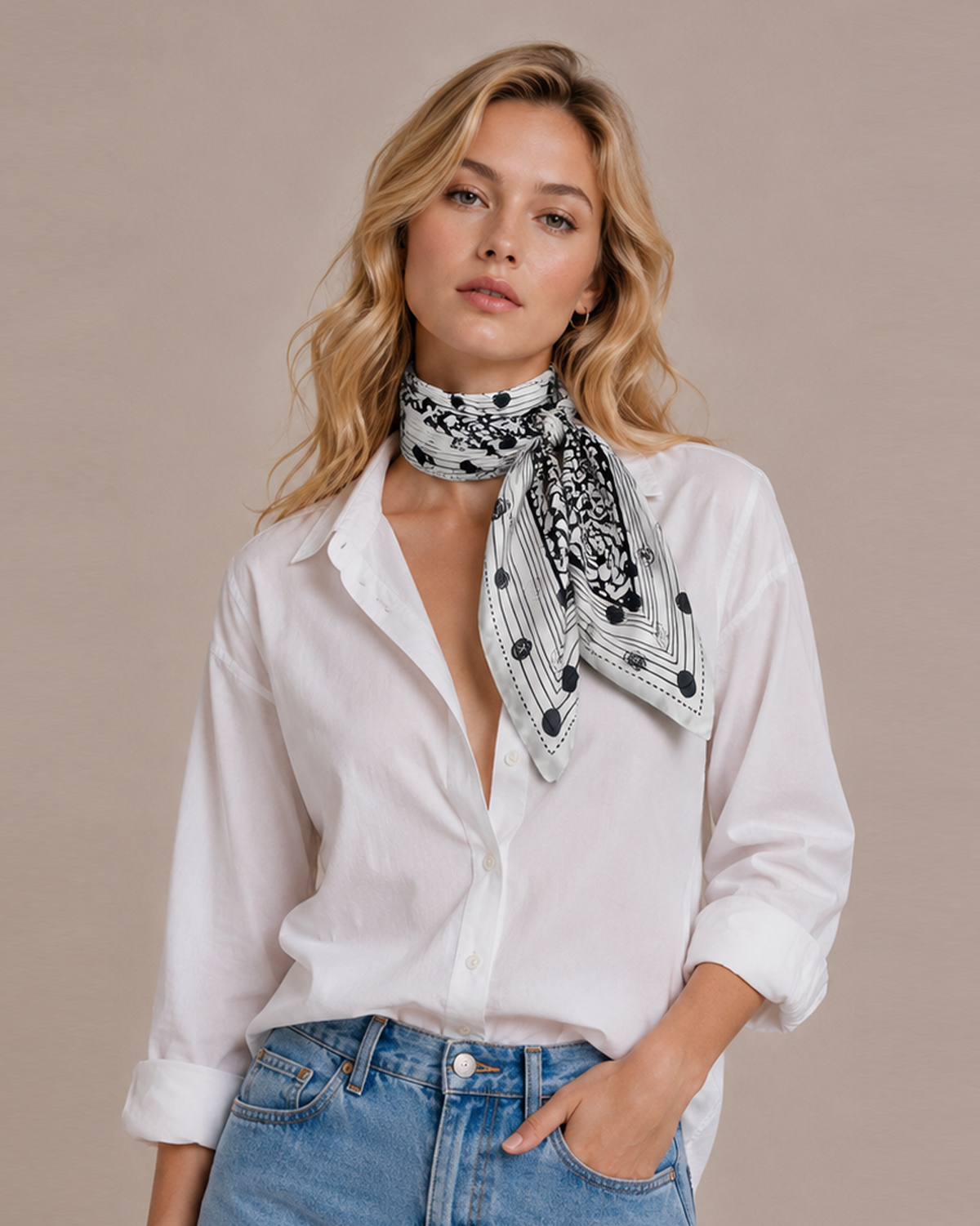 Rose Border Print Square Scarf