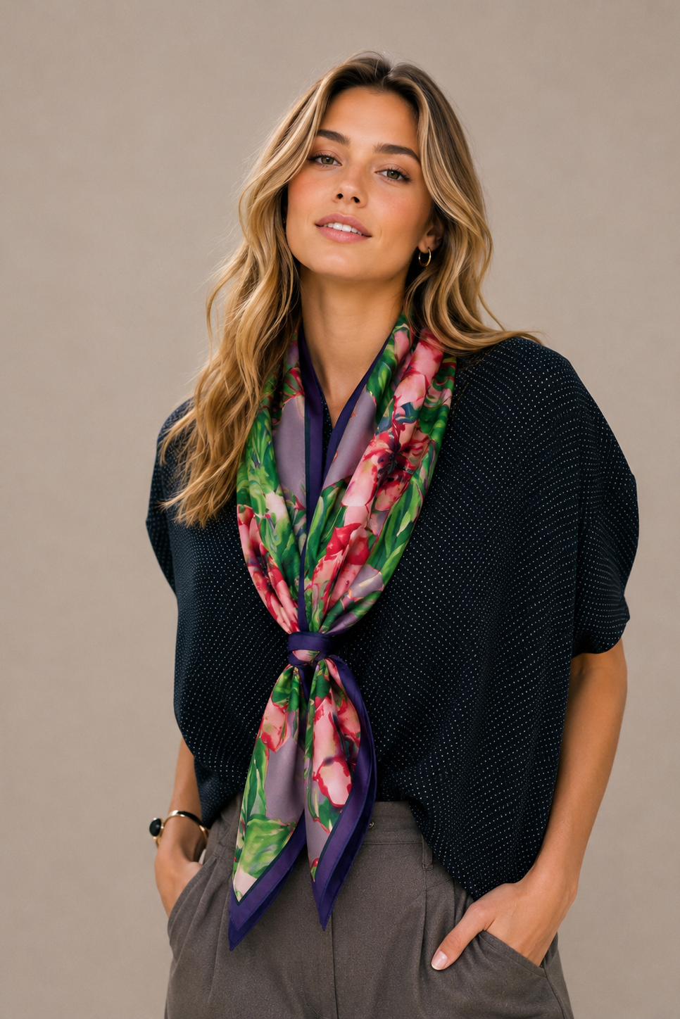 Abstract Flower Print Square Scarf
