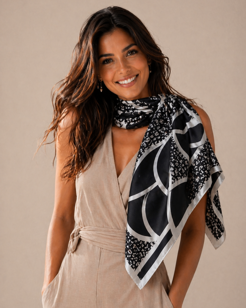 Giant Rose Print Square Scarf