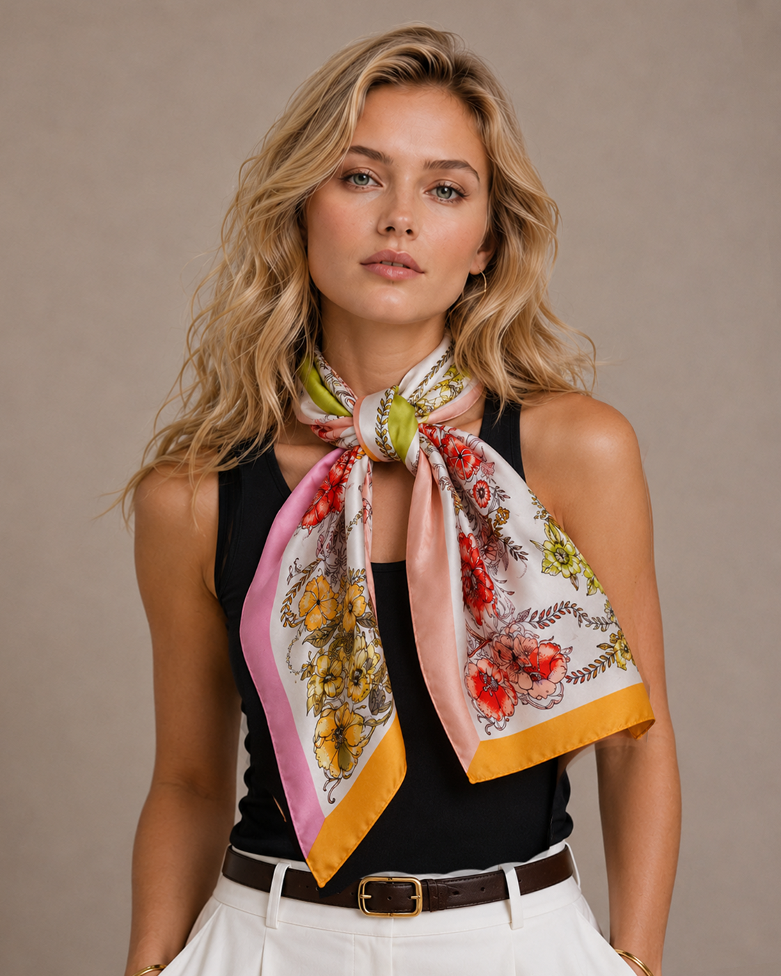 Cross Flower Print Square Scarf