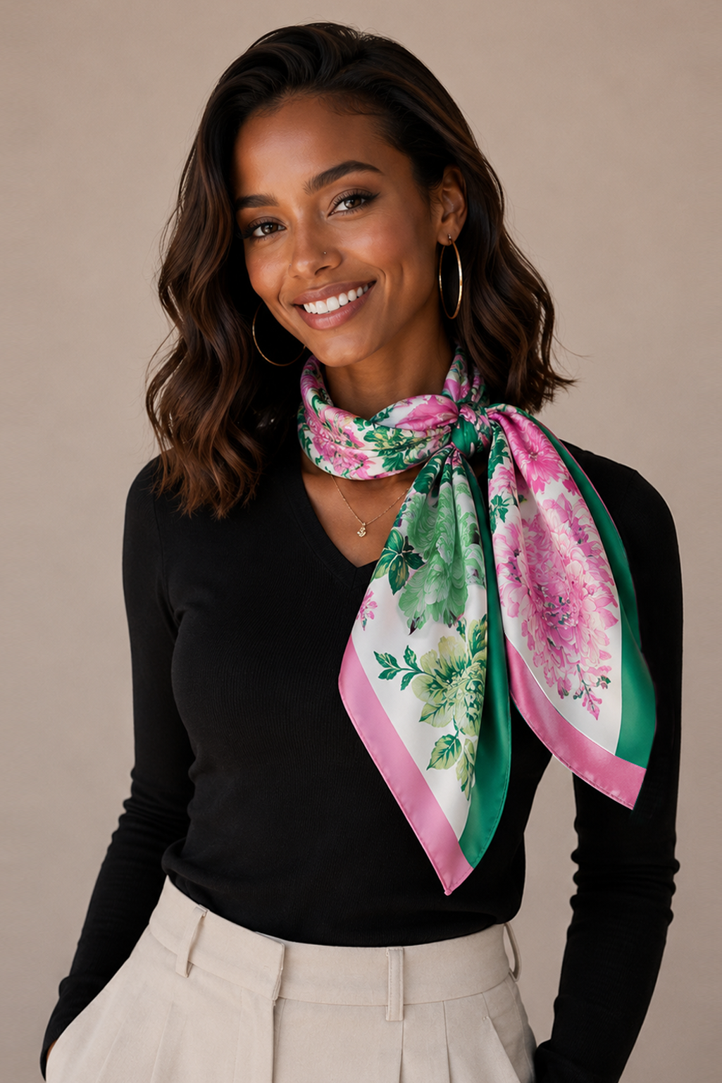 Cross Flower Print Square Scarf